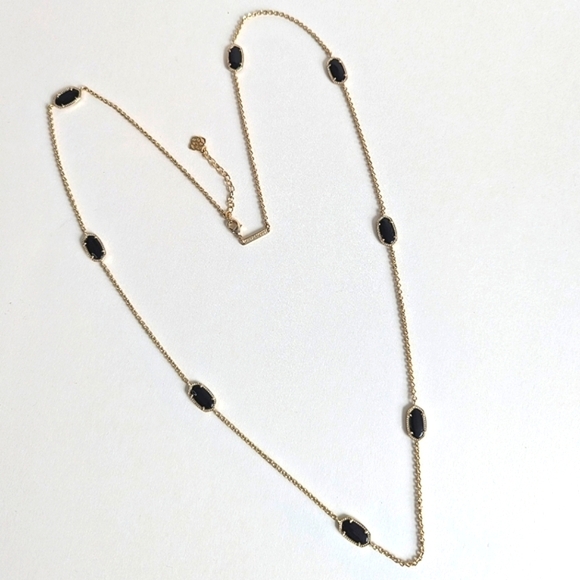 Kendra Scott Kelsie Station Opera Necklace Onyx Gold Plated Chain - Picture 1 of 7